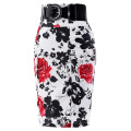 Kate Kasin Women's Shirred Detail Flower Pattern Cotton Pencil Skirt with Wide Belt KK000610-2